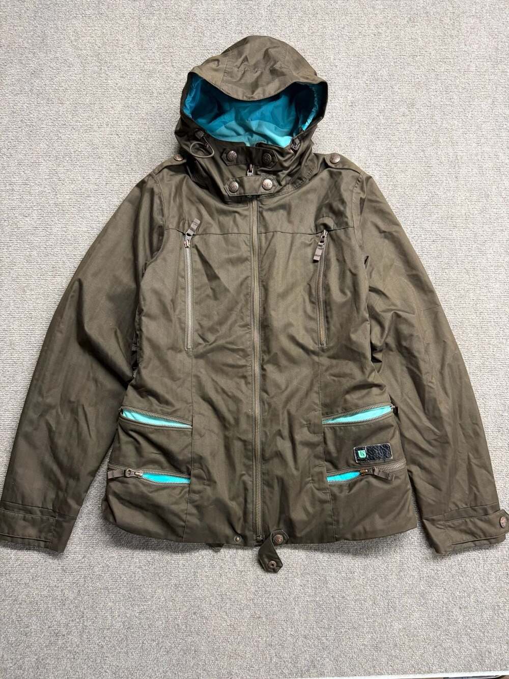 Burton Dryride Women's Brown Teal Hooded Winter Snow Ski Jacket Size M